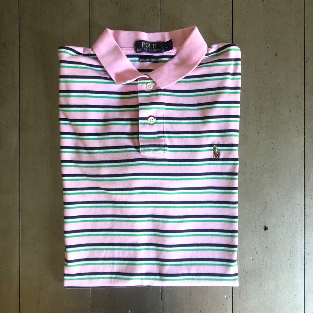Ralph Lauren Polo Pima Soft Pink Striped Size L